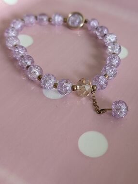 Purple Faux Crystal Bead Bracelet With Dangling Bead